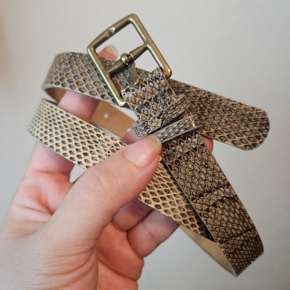 J Crew Tan Snake Embossed Leather Belt Women's Size Small Neutral Work Office